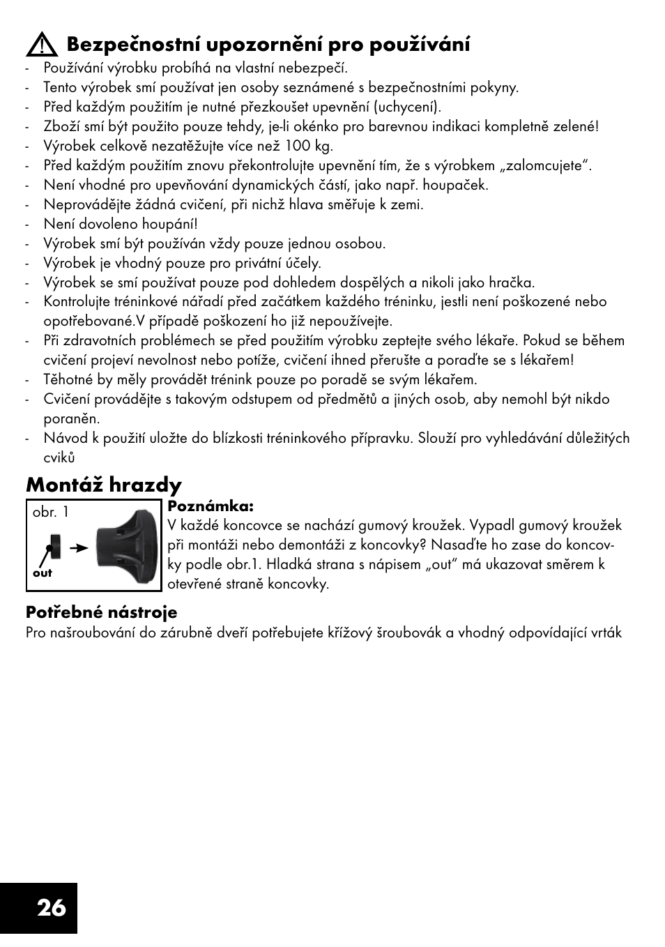 26 bezpečnostní upozornění pro používání, Montáž hrazdy | Crivit TR-1433 User Manual | Page 26 / 40