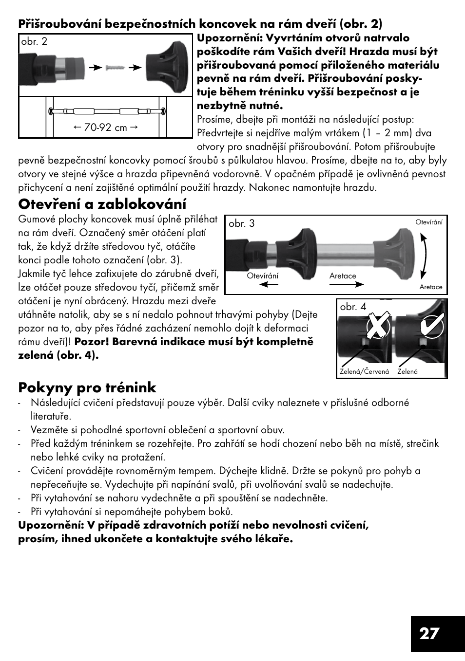 Otevření a zablokování, Pokyny pro trénink | Crivit TR-1433 User Manual | Page 27 / 40