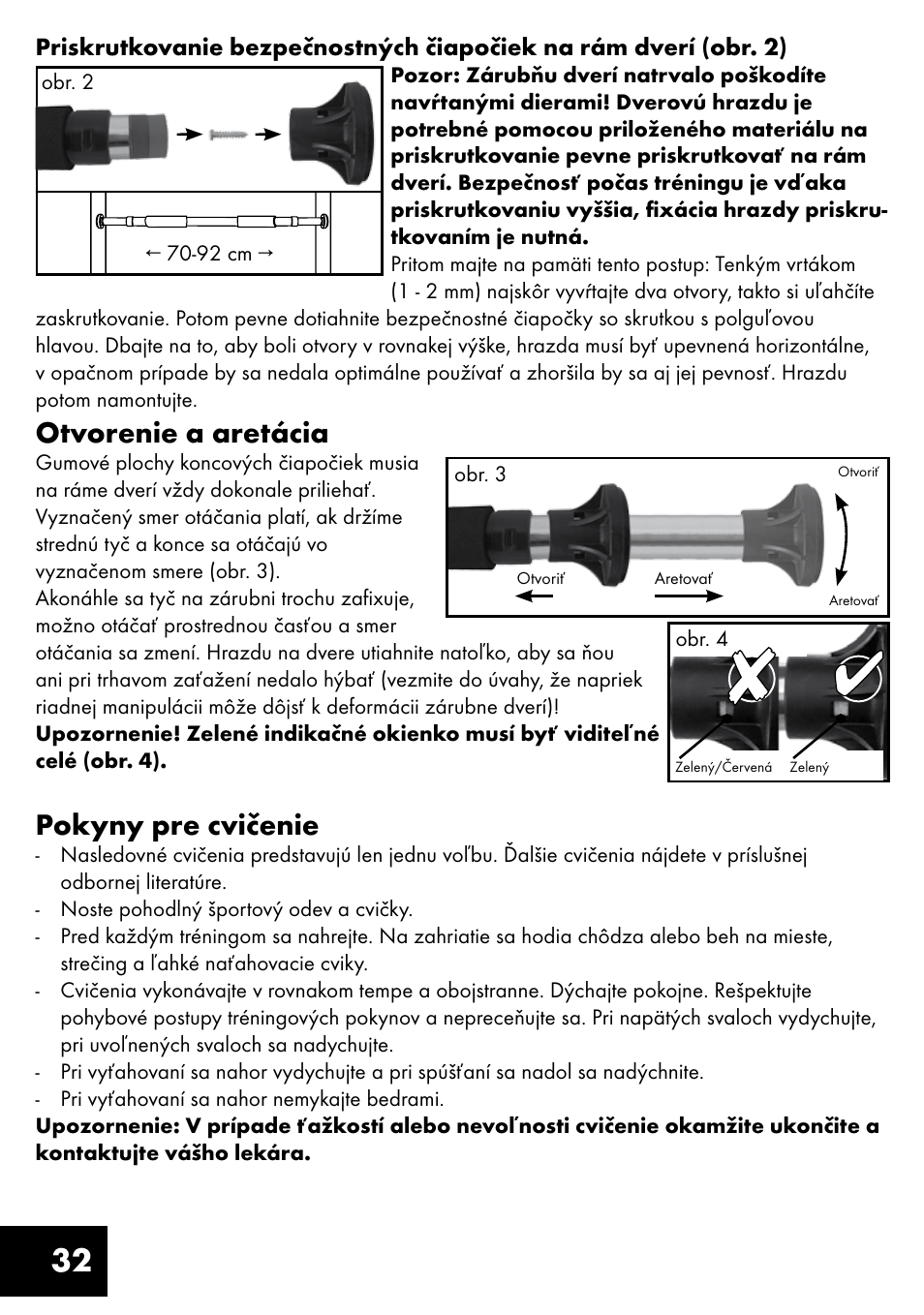 Otvorenie a aretácia, Pokyny pre cvičenie | Crivit TR-1433 User Manual | Page 32 / 40