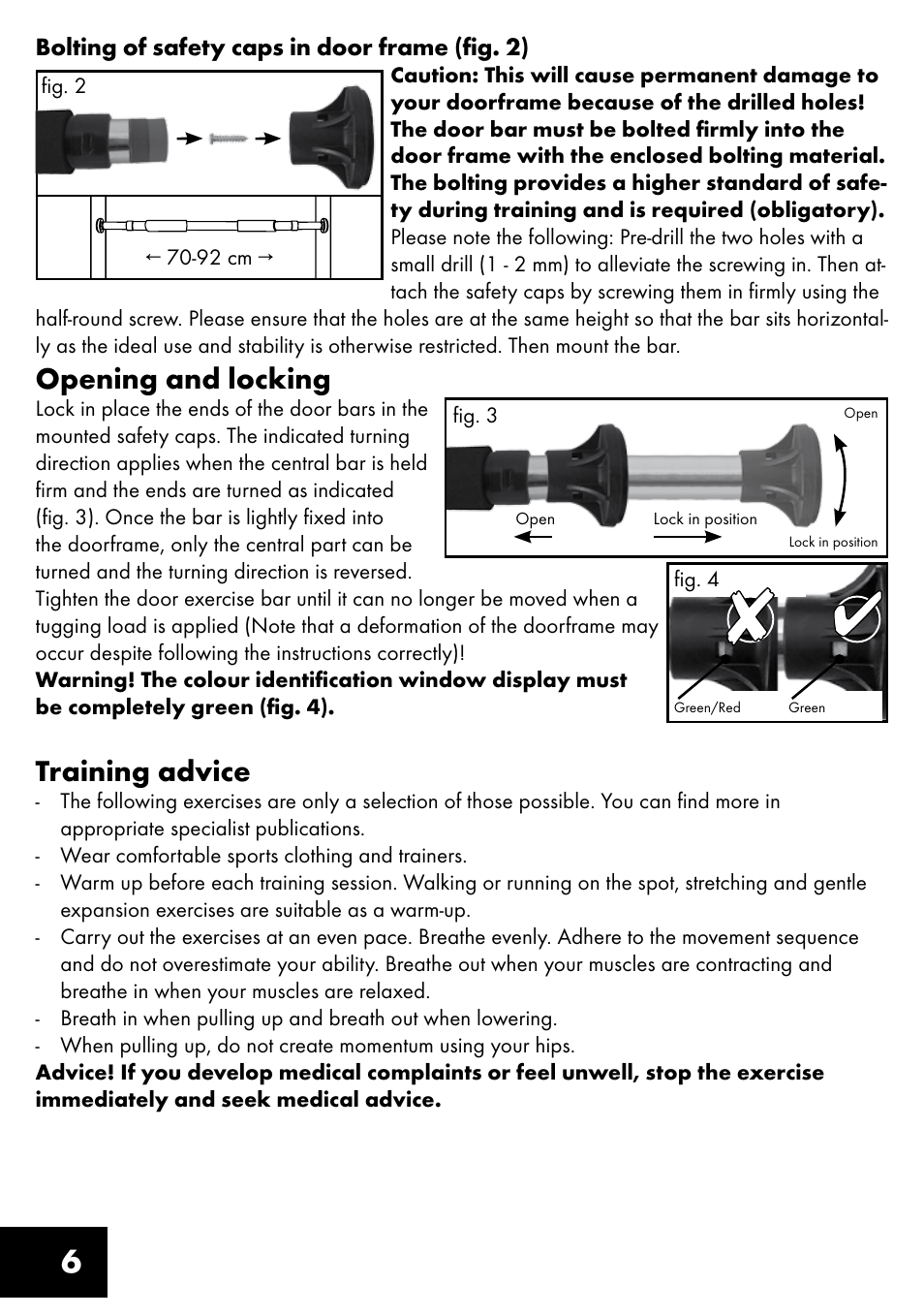 Opening and locking, Training advice | Crivit TR-1433 User Manual | Page 6 / 40