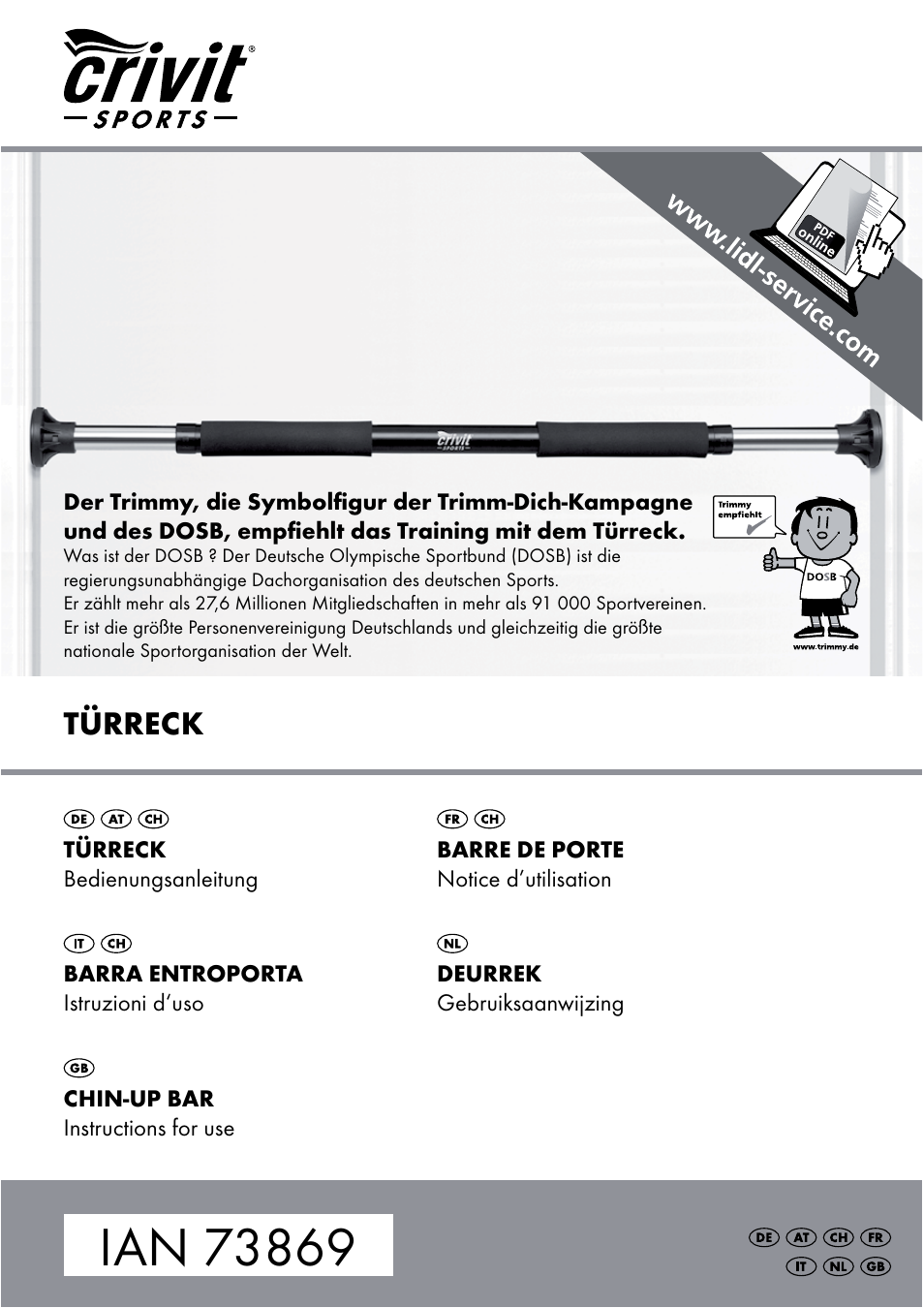 Crivit Chin-Up Bar User Manual | 24 pages