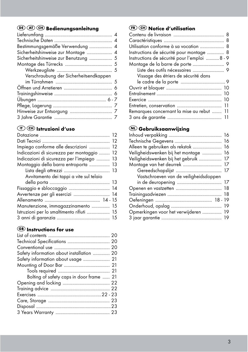 Crivit Chin-Up Bar User Manual | Page 3 / 24
