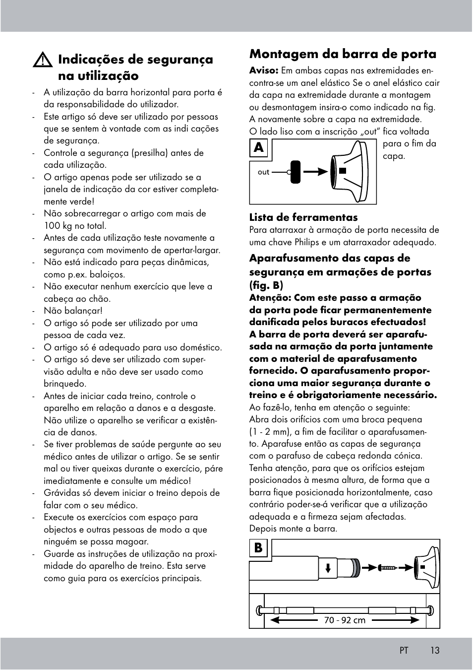 Indicações de segurança na utilização, Montagem da barra de porta | Crivit Chin-Up Bar User Manual | Page 13 / 24