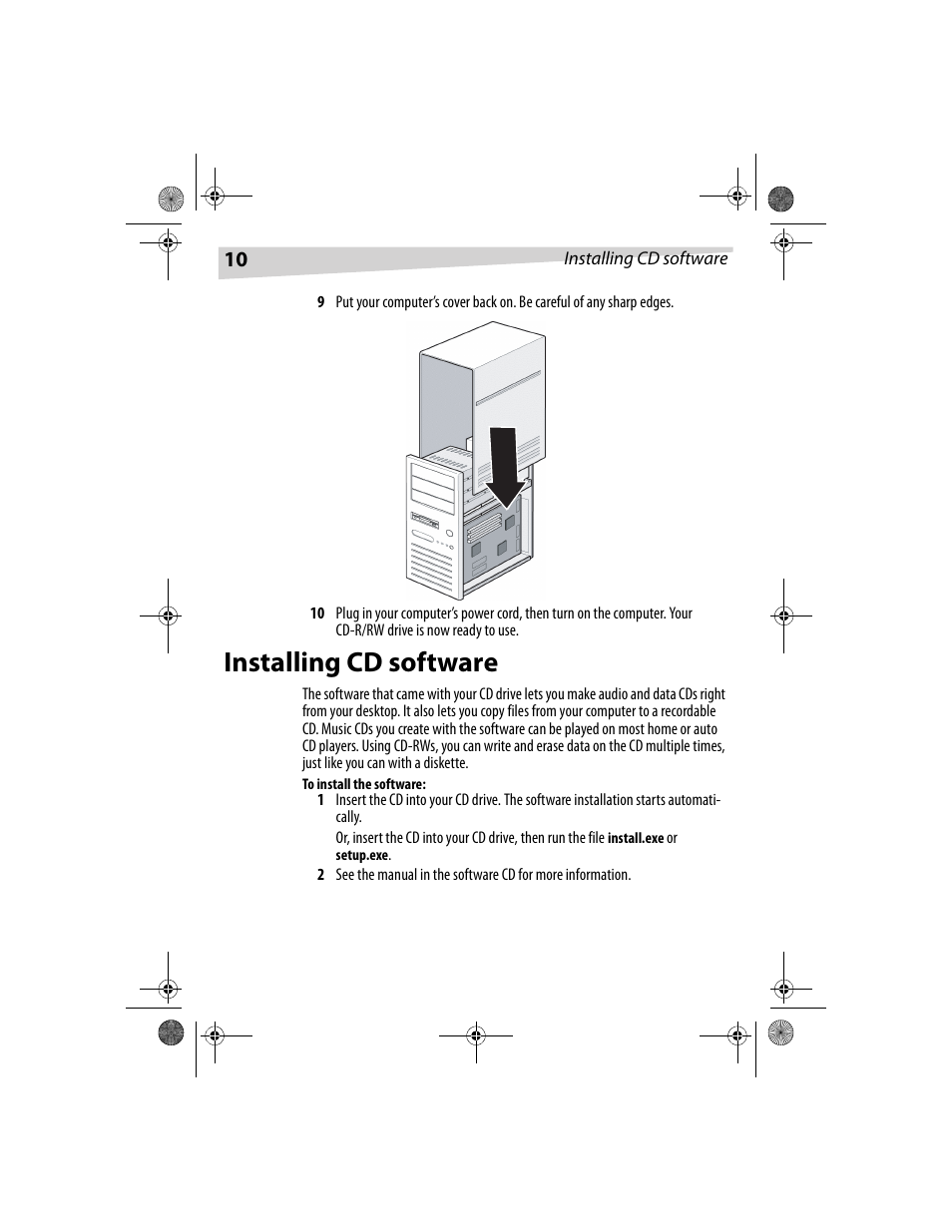 Installing cd software | Dynex DX-CDRW52 User Manual | Page 10 / 47