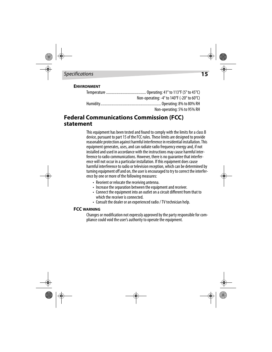 Federal communications commission (fcc) statement | Dynex DX-CDRW52 User Manual | Page 15 / 47