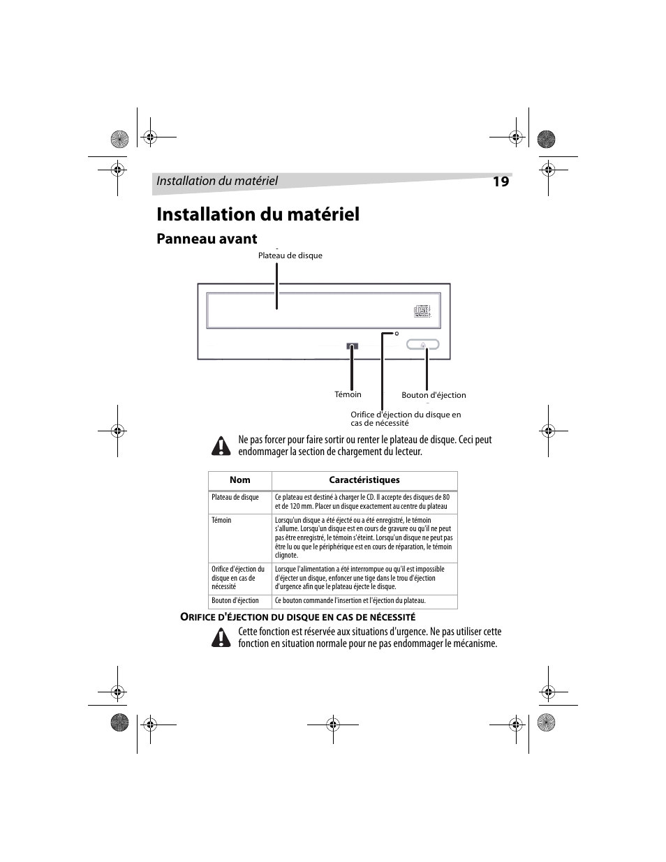 Installation du matériel, Panneau avant | Dynex DX-CDRW52 User Manual | Page 19 / 47