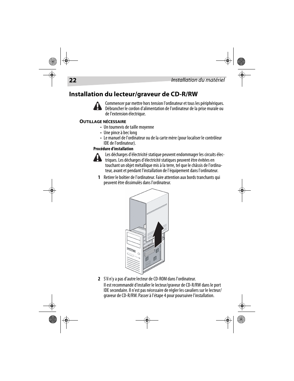 Installation du lecteur/graveur de cd-r/rw | Dynex DX-CDRW52 User Manual | Page 22 / 47