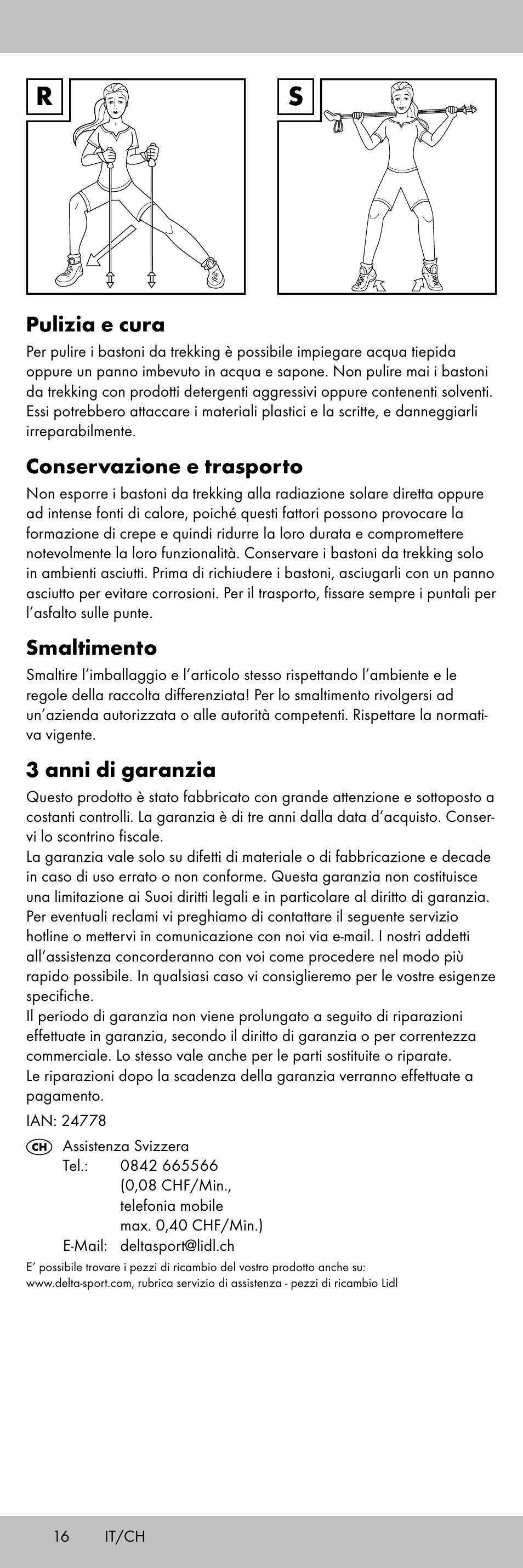 Pulizia e cura, Conservazione e trasporto, Smaltimento | 3 anni di garanzia | Crivit TS-1853 User Manual | Page 16 / 28