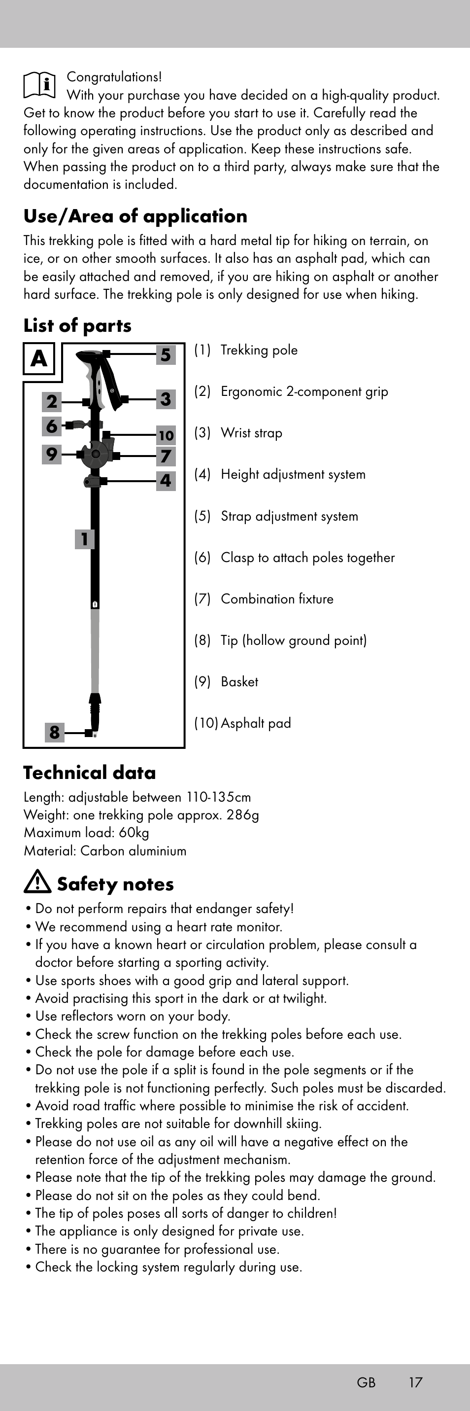 Use/area of application, List of parts, Technical data | Crivit TS-1853 User Manual | Page 17 / 28