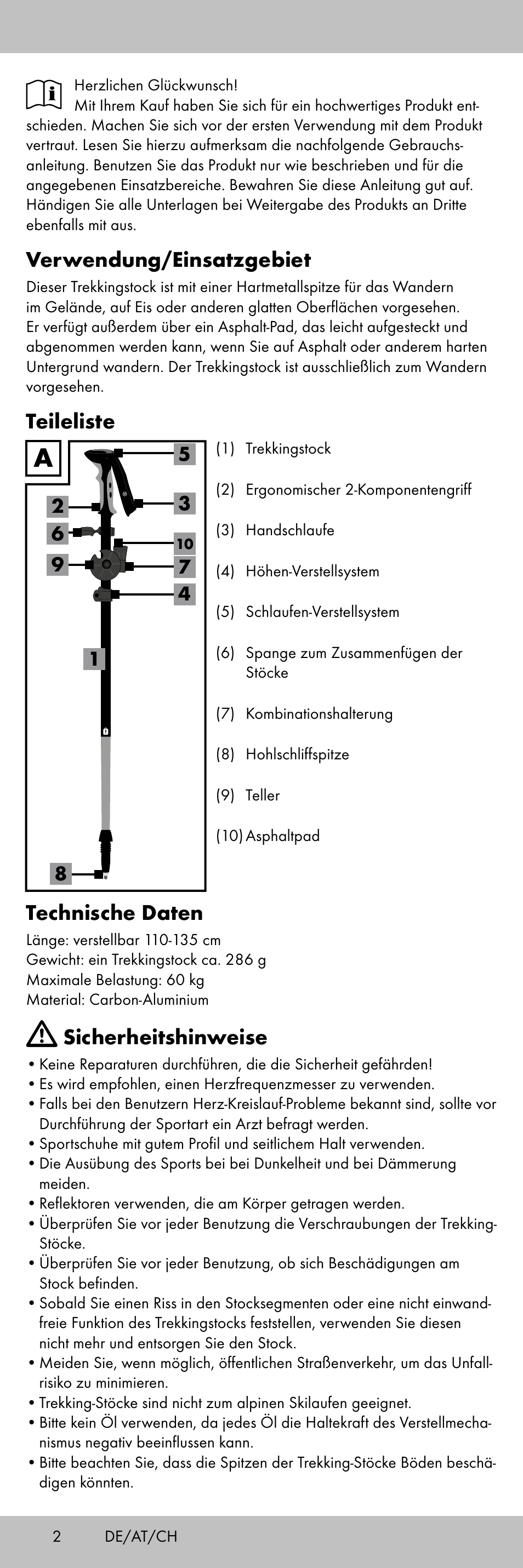 Verwendung/einsatzgebiet, Teileliste, Technische daten | Sicherheitshinweise | Crivit TS-1853 User Manual | Page 2 / 28