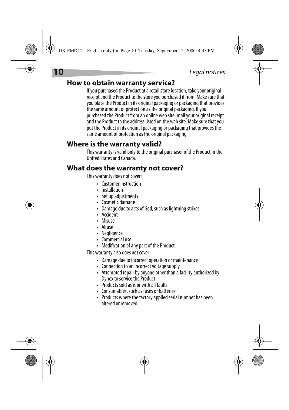 Dynex DX-FMDC1 User Manual | Page 10 / 12
