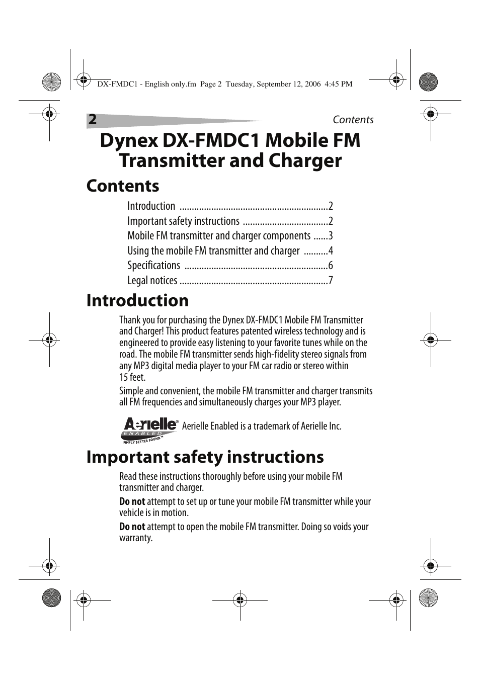 Dynex DX-FMDC1 User Manual | Page 2 / 12