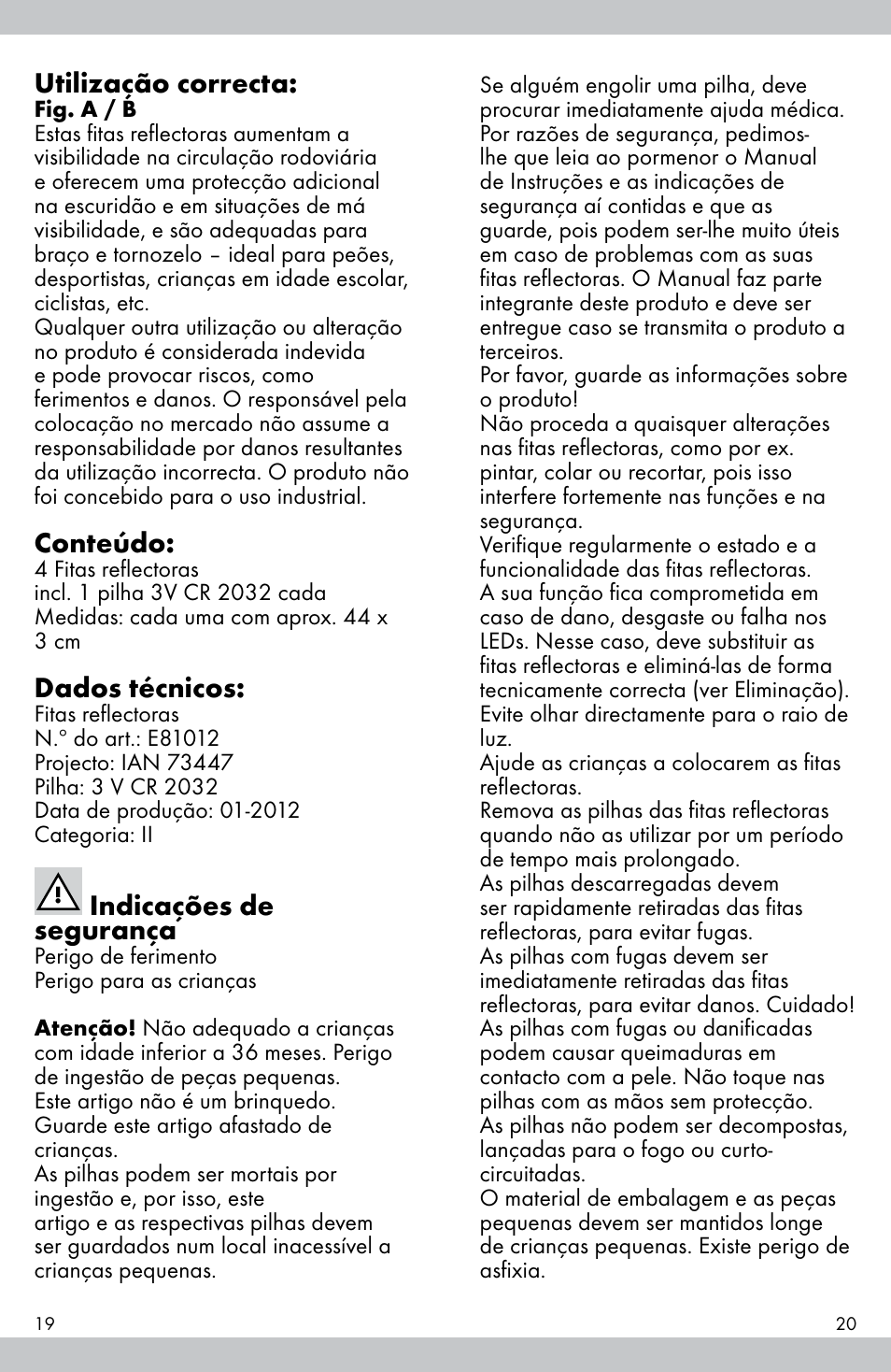 Utilização correcta, Conteúdo, Dados técnicos | Indicações de segurança | Crivit E81012 User Manual | Page 11 / 21