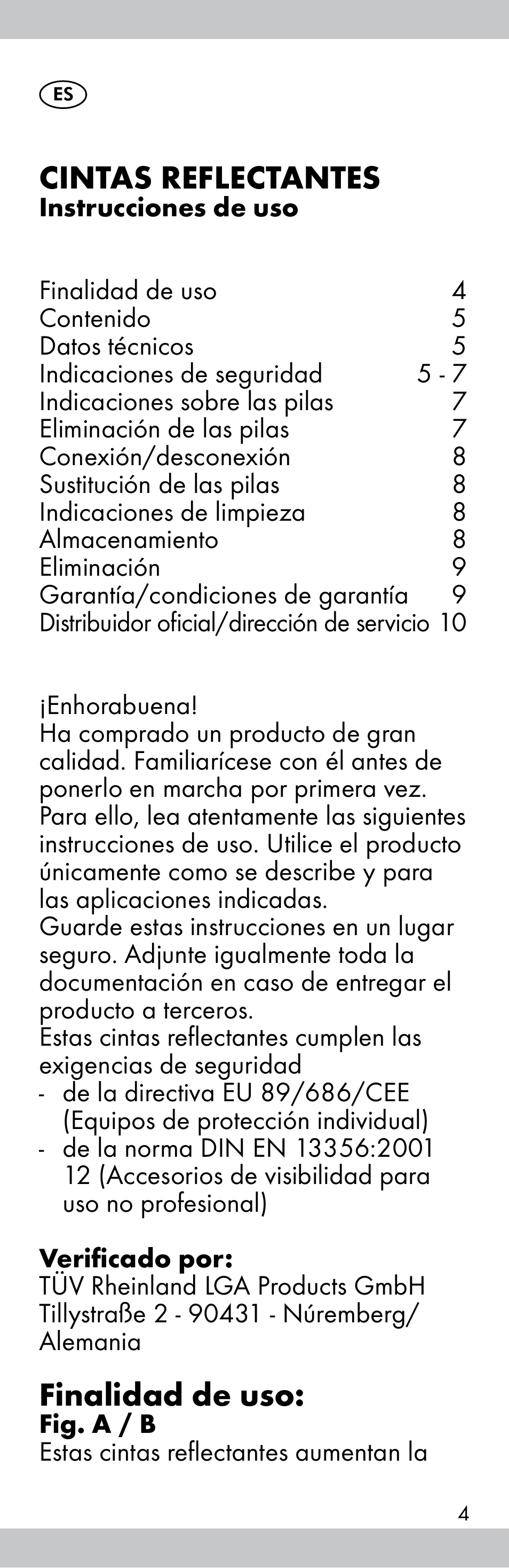 Cintas reflectantes, Finalidad de uso | Crivit E81012 User Manual | Page 3 / 21