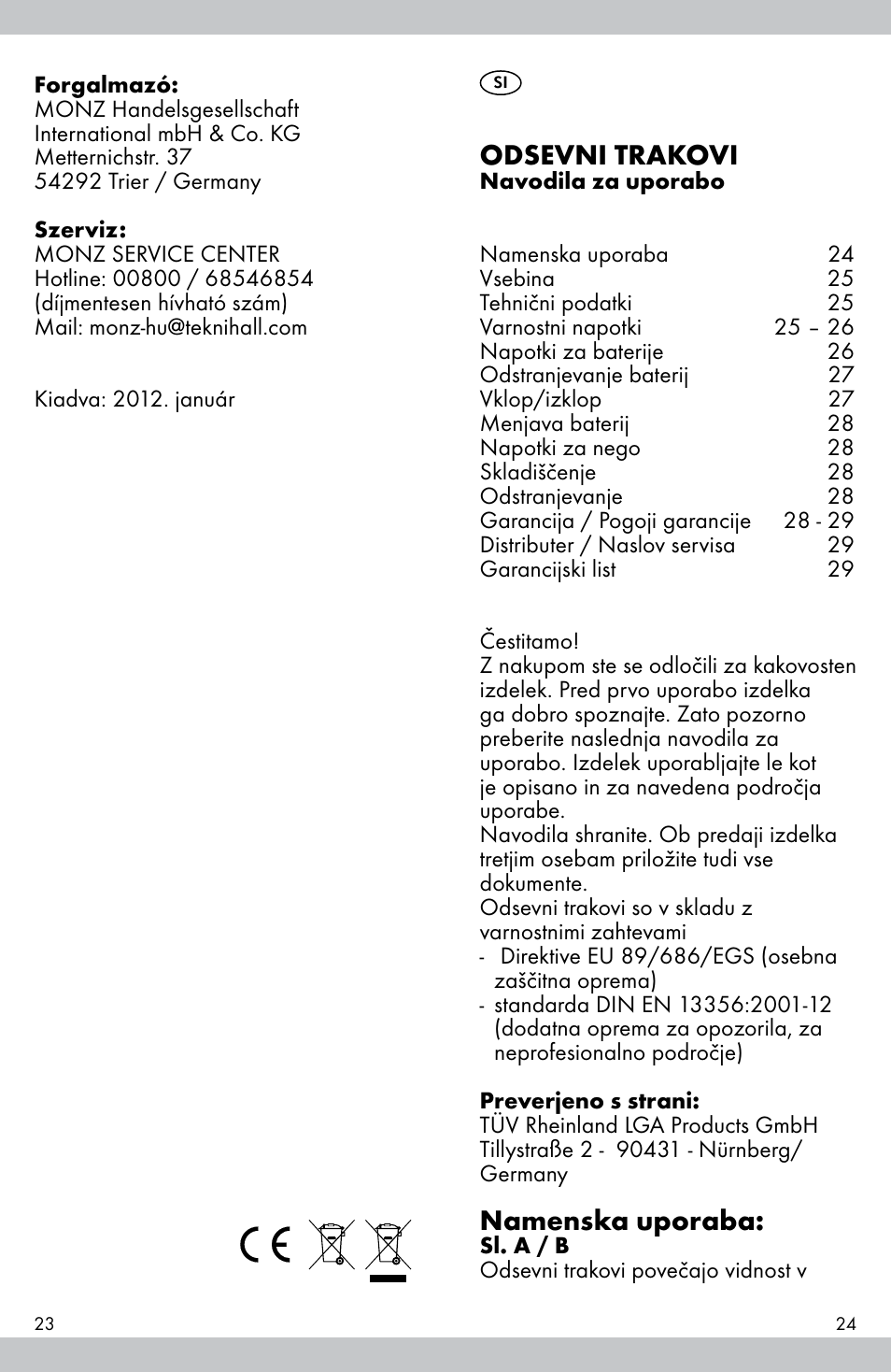 Odsevni trakovi, Namenska uporaba | Crivit E81012 User Manual | Page 13 / 23