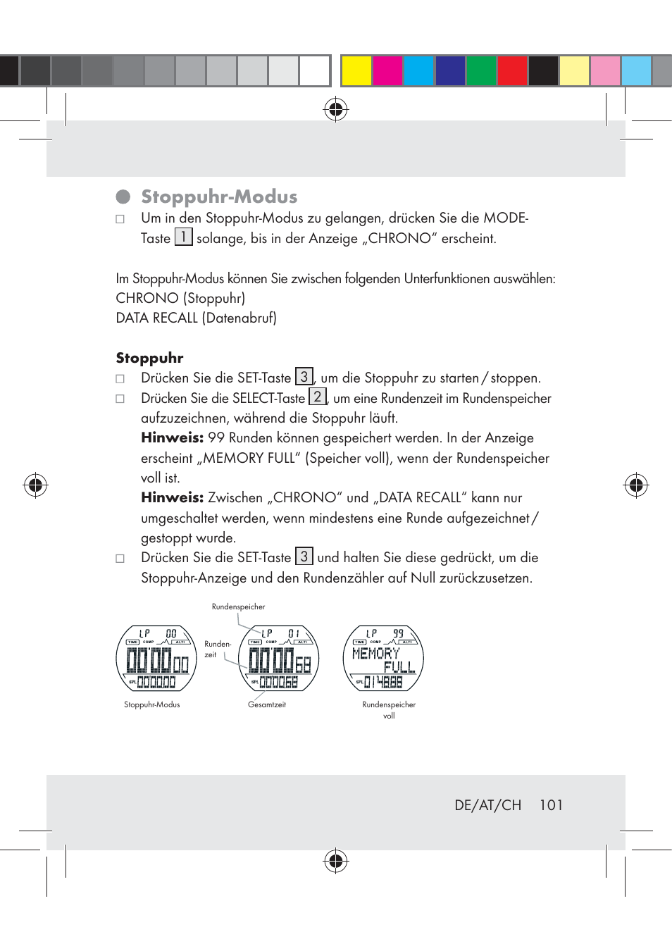 Stoppuhr-modus | Crivit Z31222 User Manual | Page 101 / 115