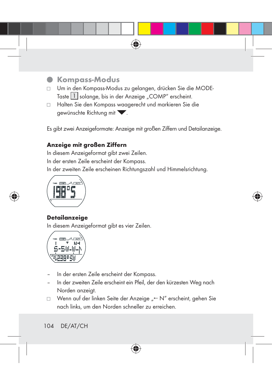 Kompass-modus | Crivit Z31222 User Manual | Page 104 / 115