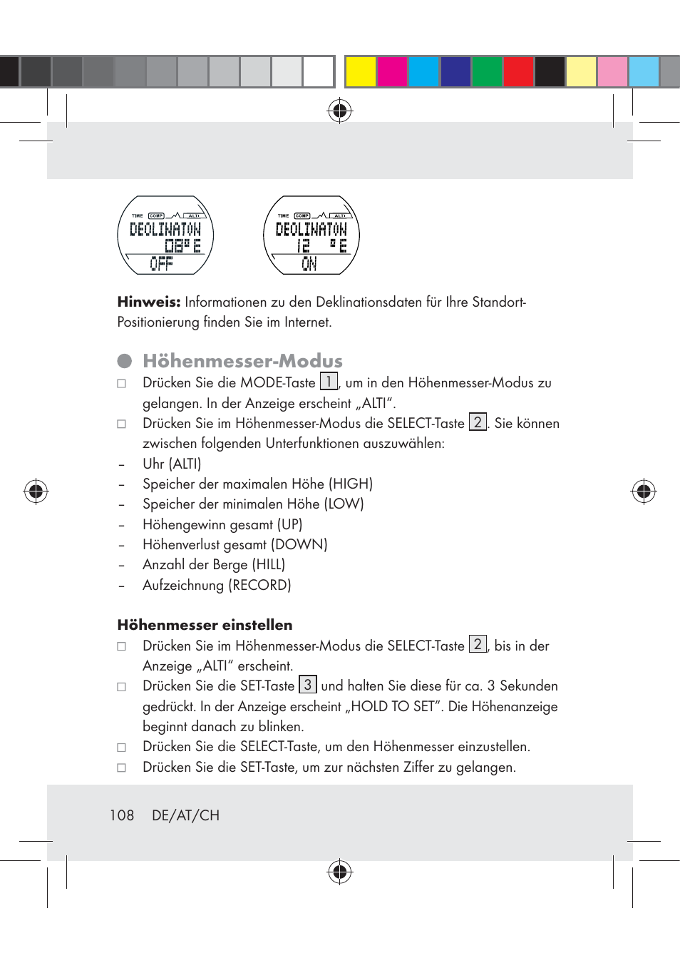 Höhenmesser-modus | Crivit Z31222 User Manual | Page 108 / 115