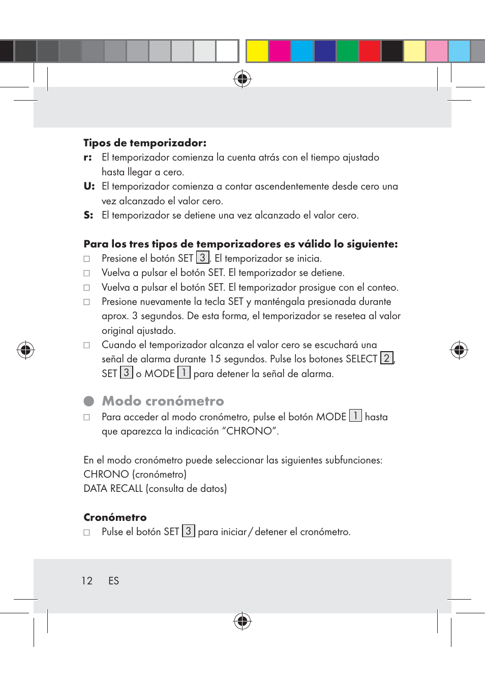 Modo cronómetro | Crivit Z31222 User Manual | Page 12 / 115