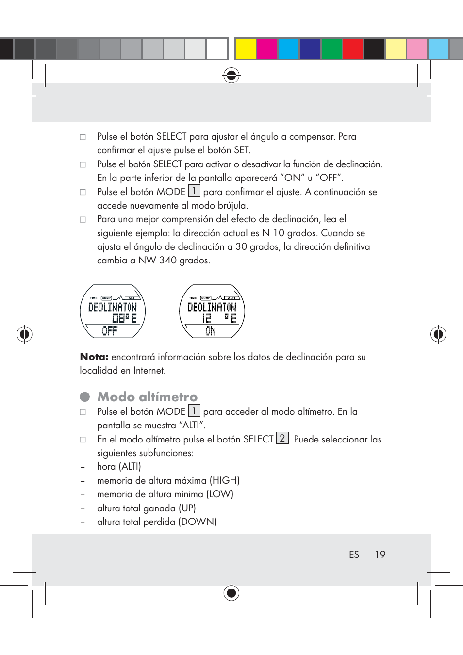 Modo altímetro | Crivit Z31222 User Manual | Page 19 / 115