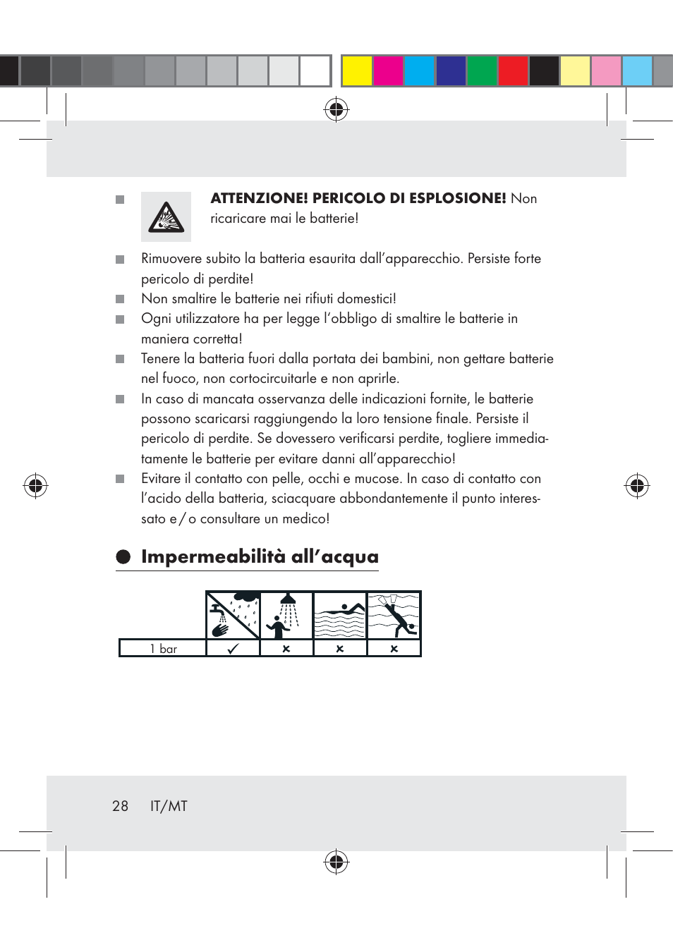 Impermeabilità all’acqua | Crivit Z31222 User Manual | Page 28 / 115