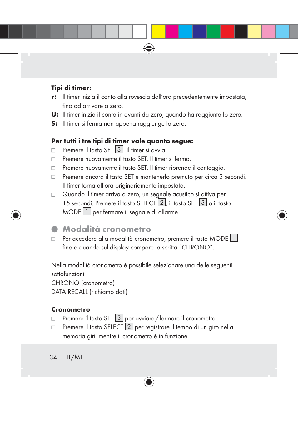 Modalità cronometro | Crivit Z31222 User Manual | Page 34 / 115