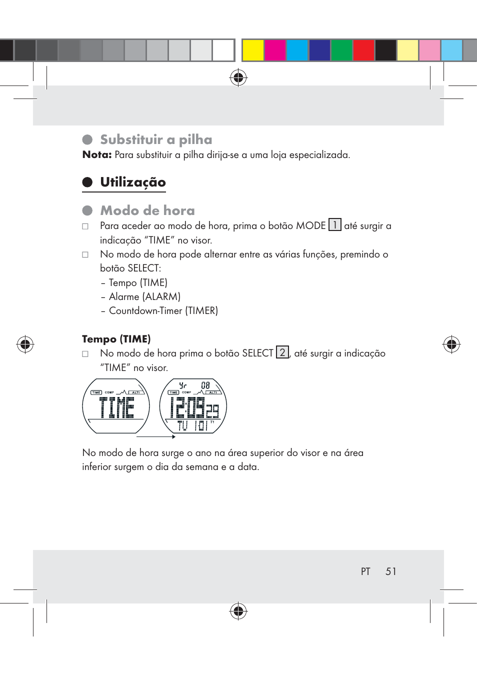 Substituir a pilha, Utilização modo de hora | Crivit Z31222 User Manual | Page 51 / 115