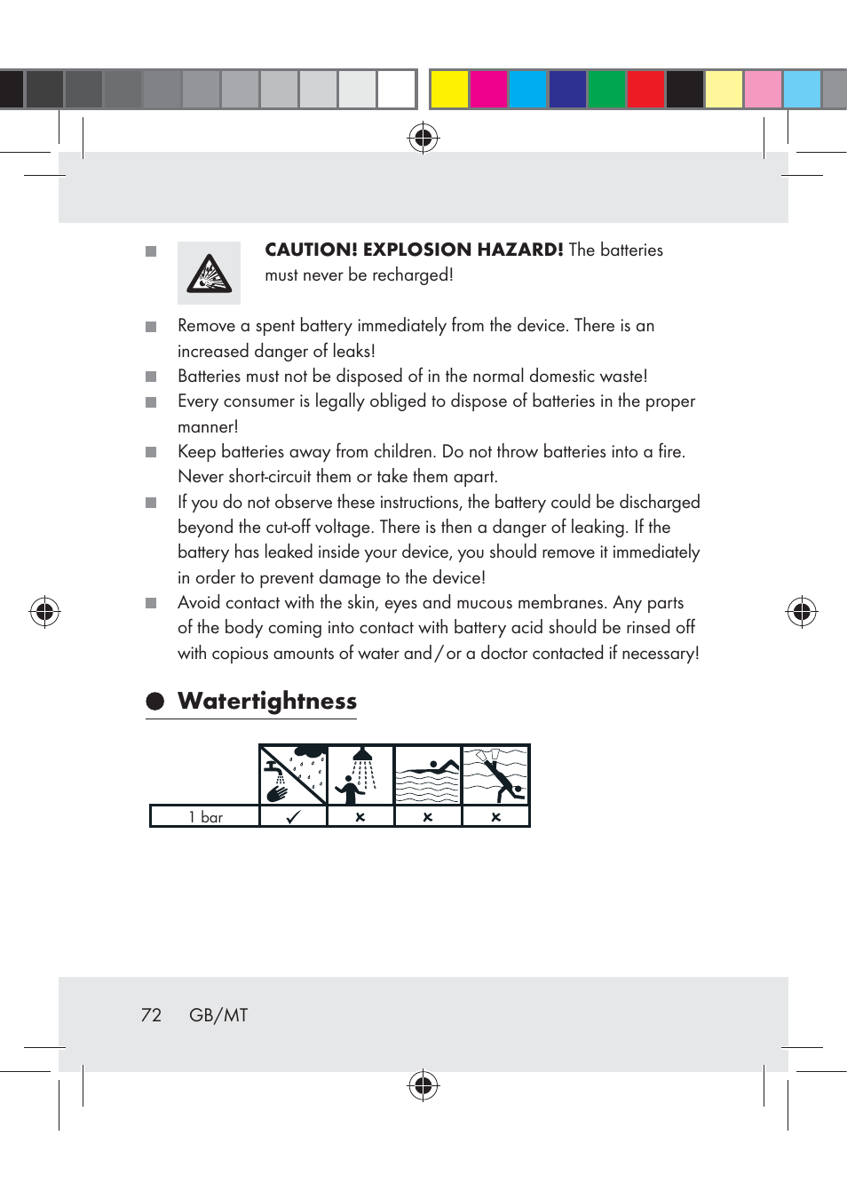 Watertightness | Crivit Z31222 User Manual | Page 72 / 115