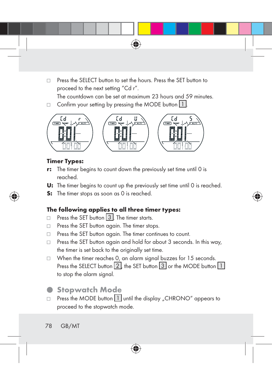 Stopwatch mode | Crivit Z31222 User Manual | Page 78 / 115