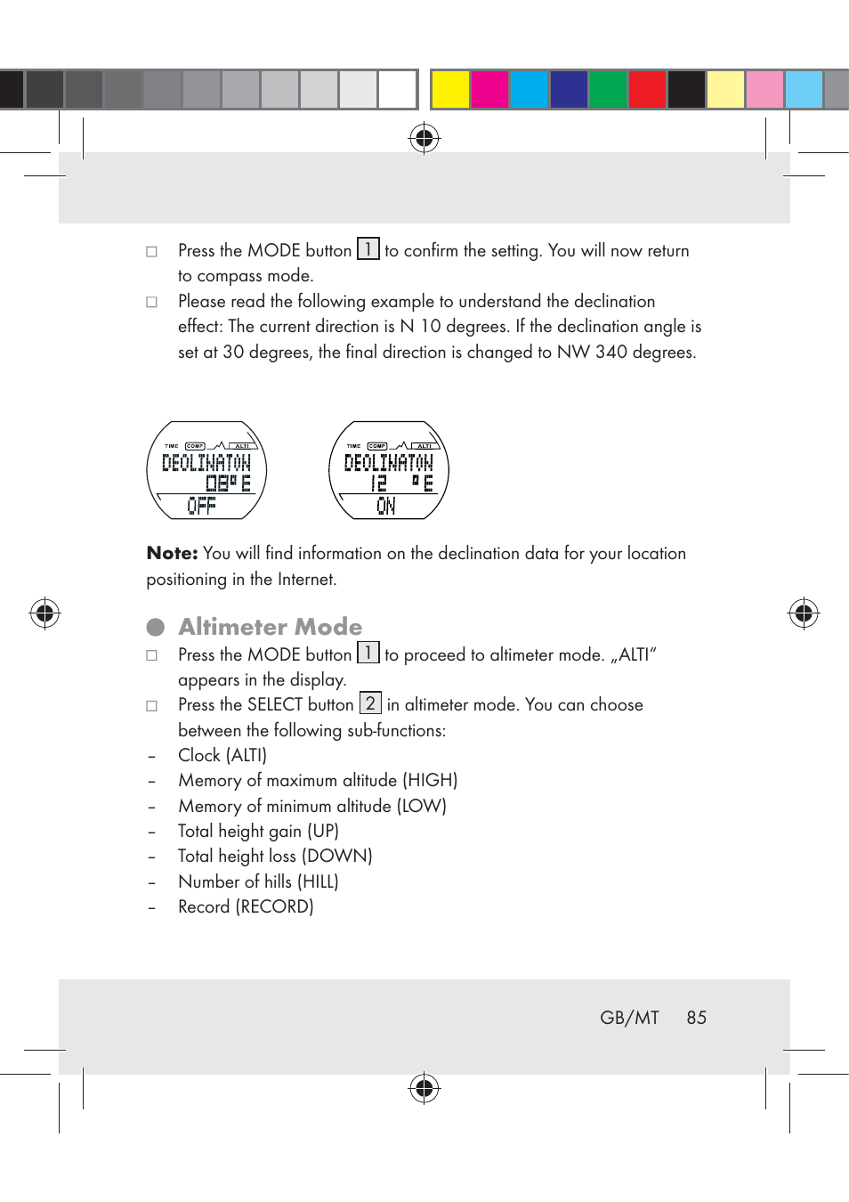 Altimeter mode | Crivit Z31222 User Manual | Page 85 / 115