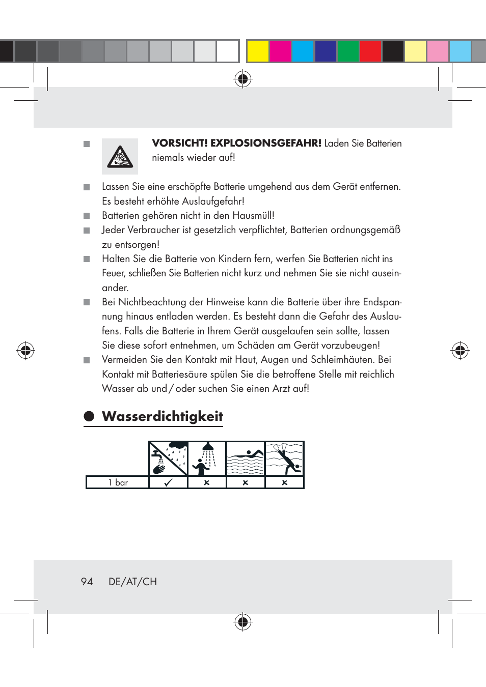 Wasserdichtigkeit | Crivit Z31222 User Manual | Page 94 / 115