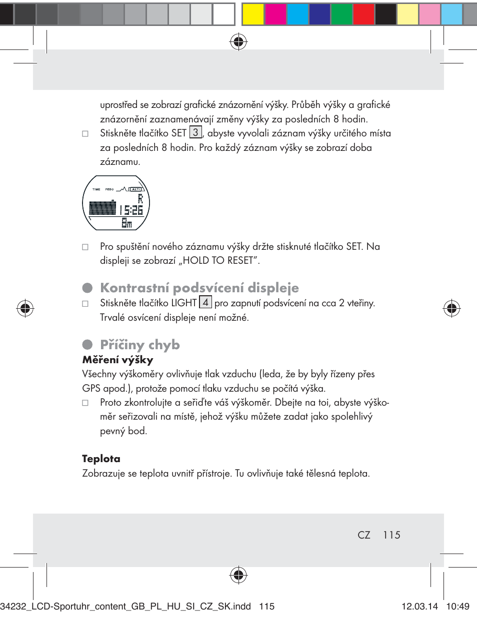 Kontrastní podsvícení displeje, Příčiny chyb | Crivit Z32130 User Manual | Page 115 / 141