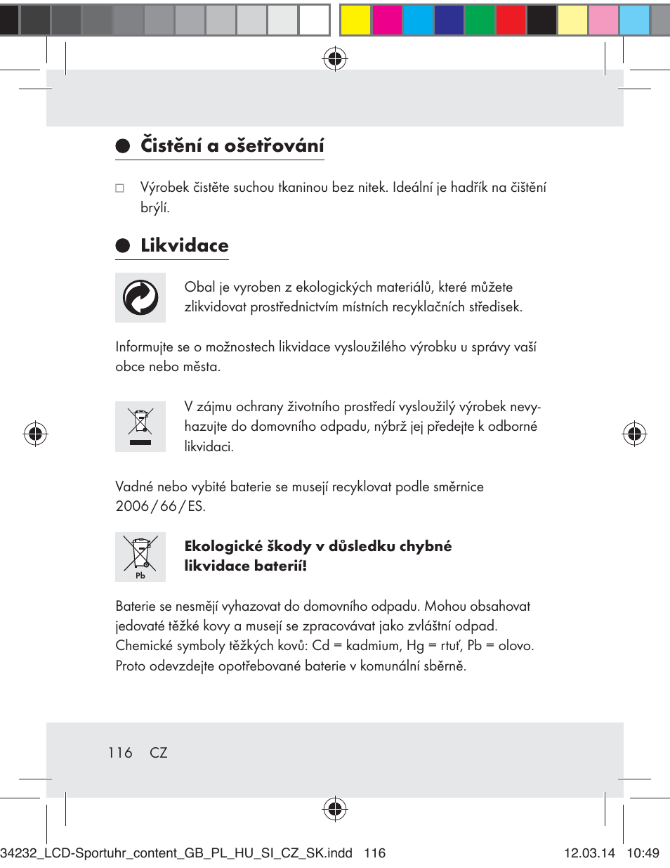 Čistění a ošetřování, Likvidace | Crivit Z32130 User Manual | Page 116 / 141