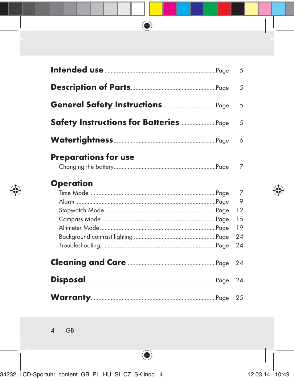 Intended use, Description of parts, General safety instructions | Safety instructions for batteries, Watertightness, Preparations for use, Operation, Cleaning and care, Disposal, Warranty | Crivit Z32130 User Manual | Page 4 / 141