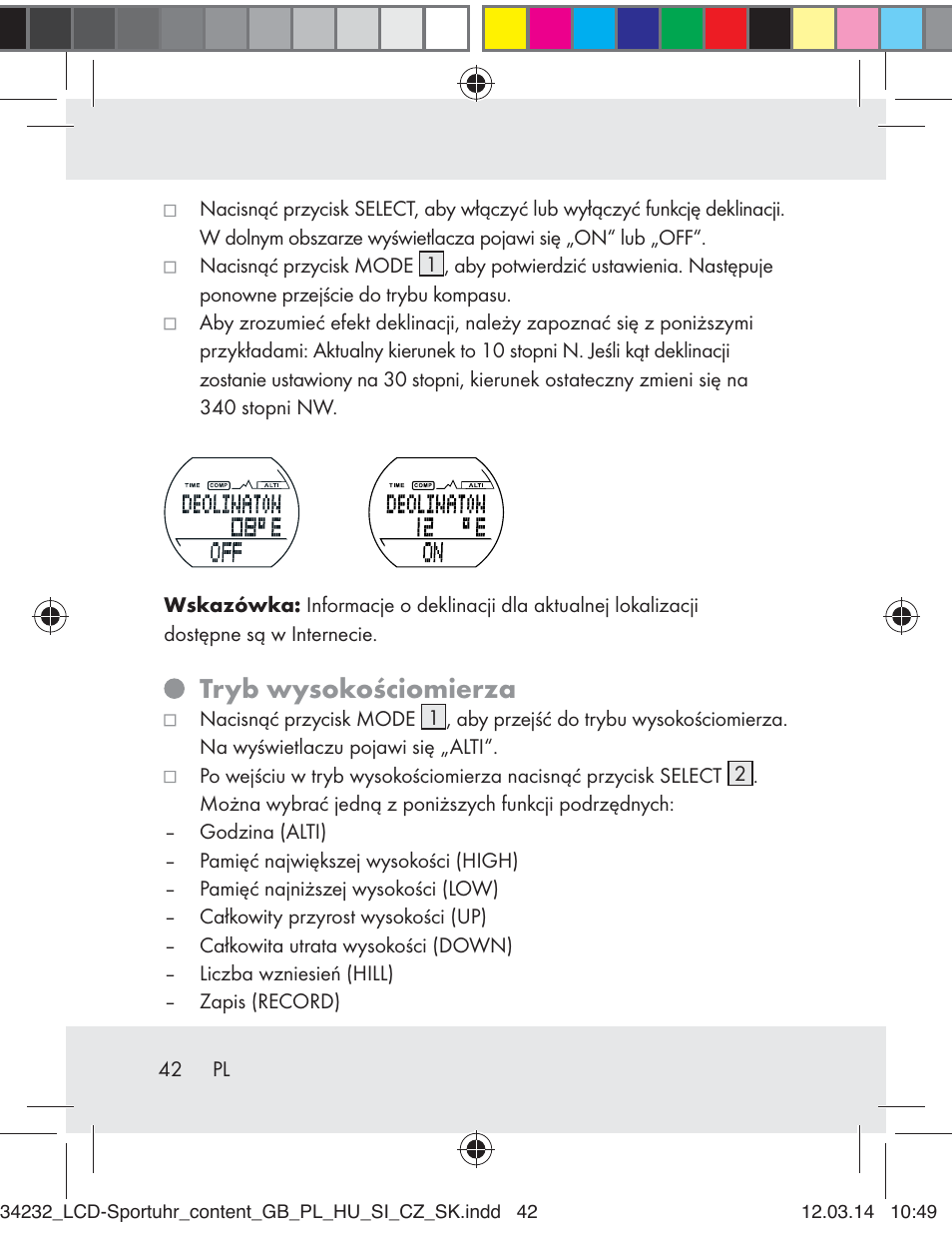 Tryb wysokościomierza | Crivit Z32130 User Manual | Page 42 / 141