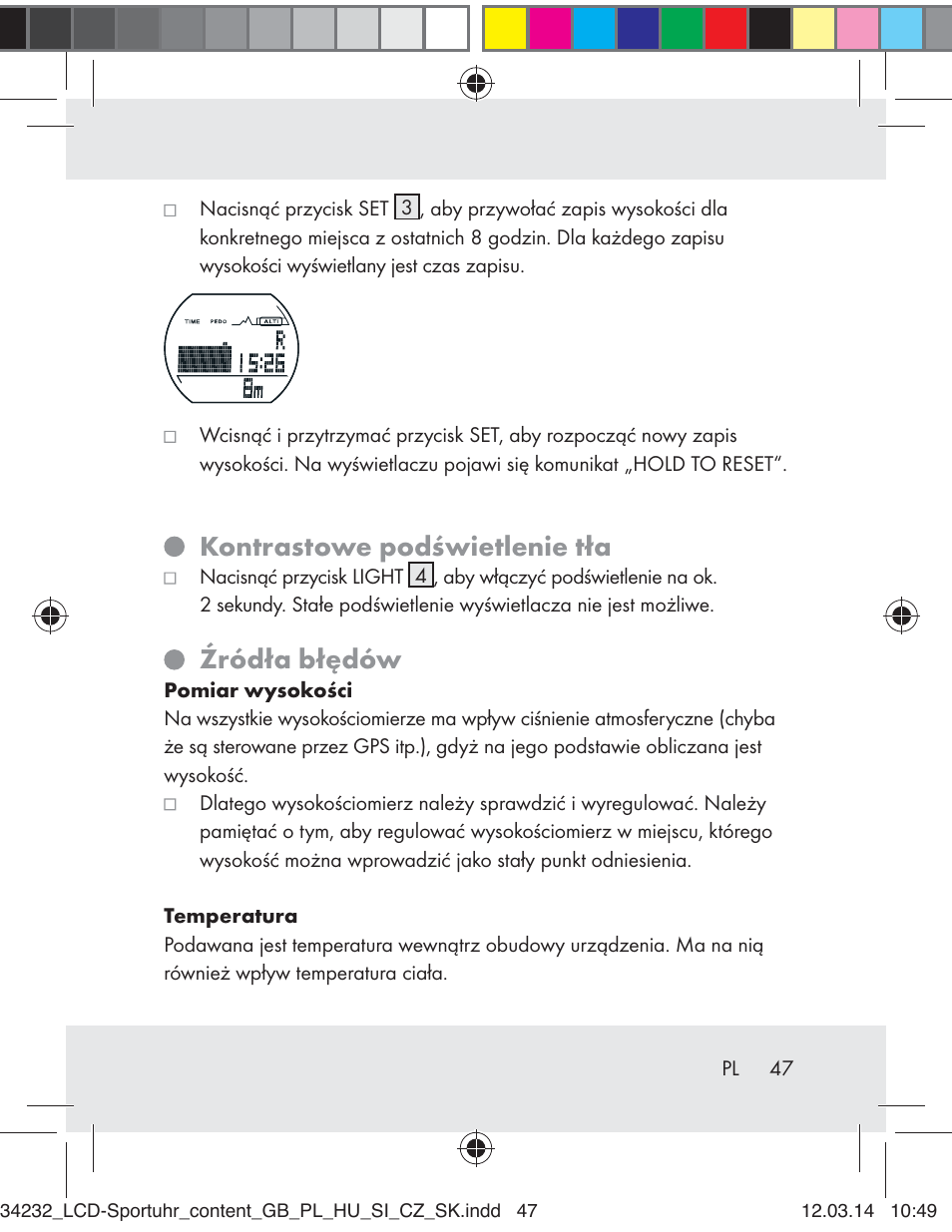 Kontrastowe podświetlenie tła, Źródła błędów | Crivit Z32130 User Manual | Page 47 / 141