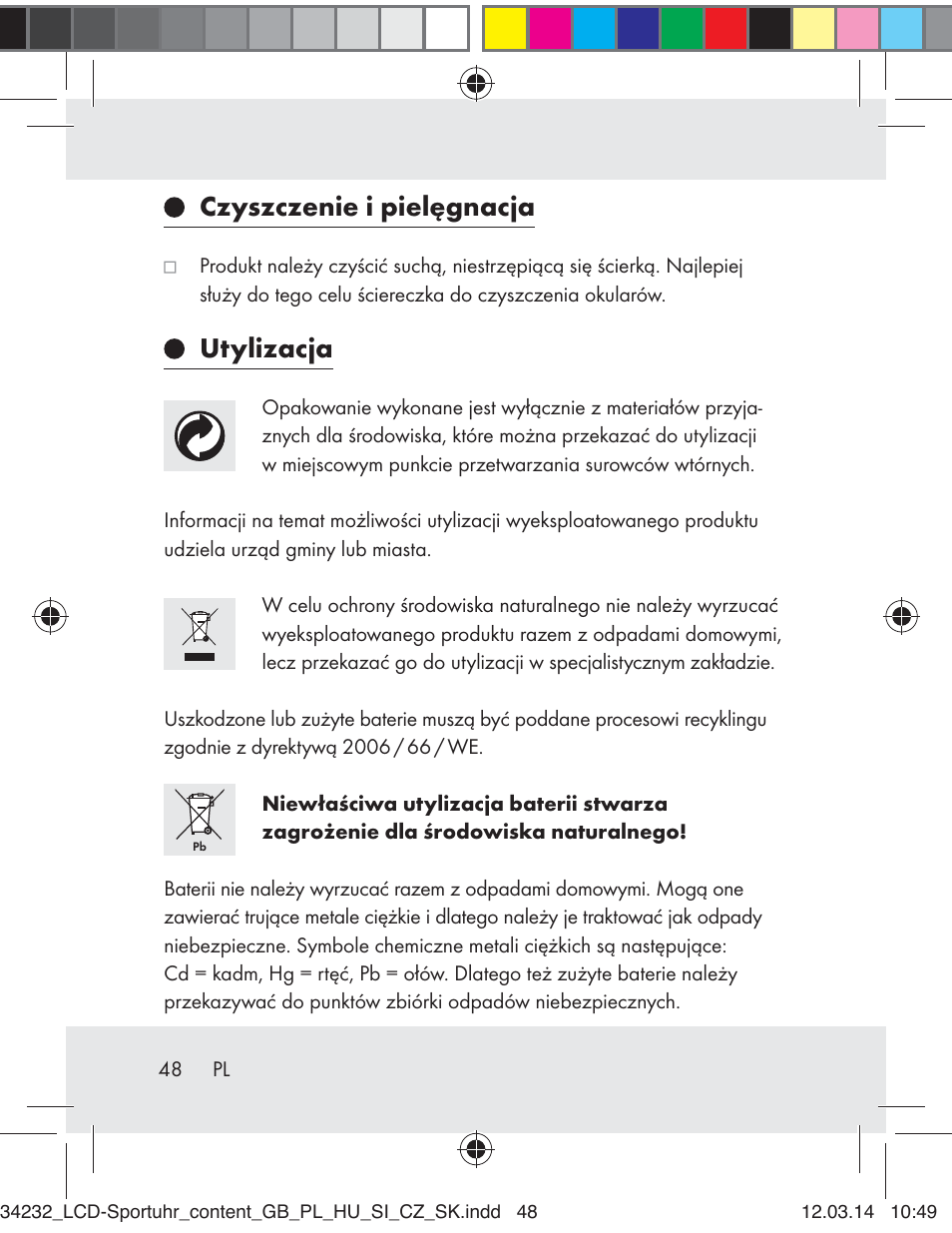 Czyszczenie i pielęgnacja, Utylizacja | Crivit Z32130 User Manual | Page 48 / 141