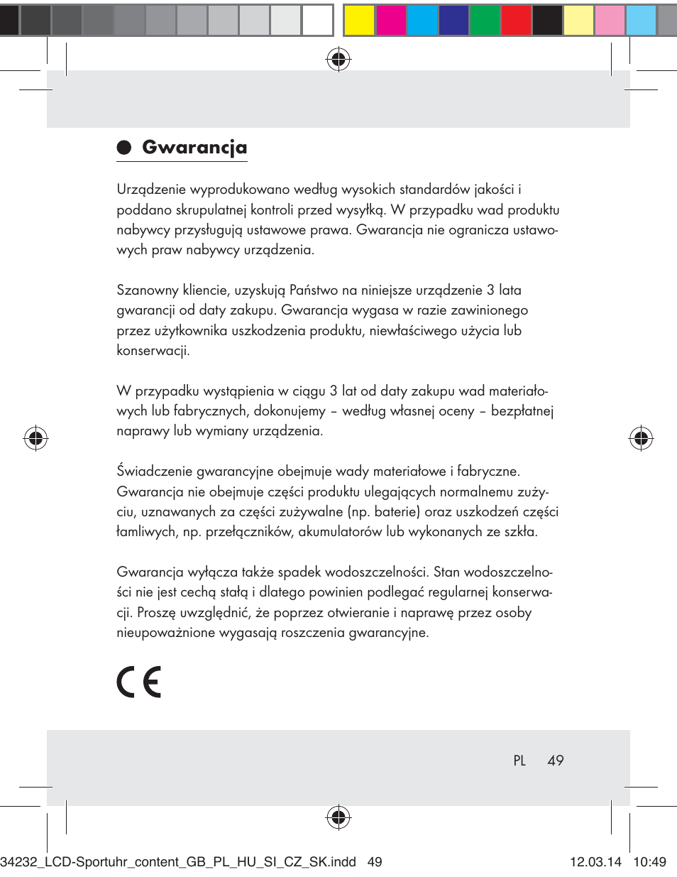 Gwarancja | Crivit Z32130 User Manual | Page 49 / 141