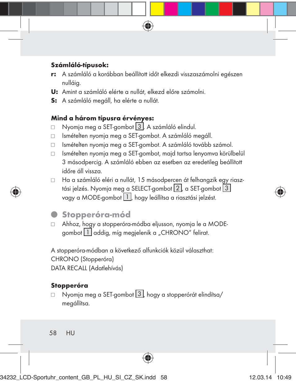 Stopperóra-mód | Crivit Z32130 User Manual | Page 58 / 141