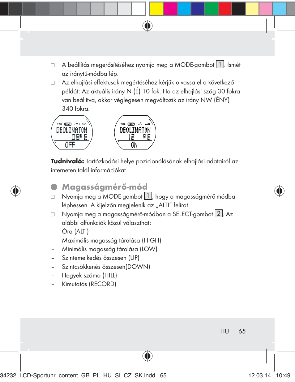 Magasságmérő-mód | Crivit Z32130 User Manual | Page 65 / 141