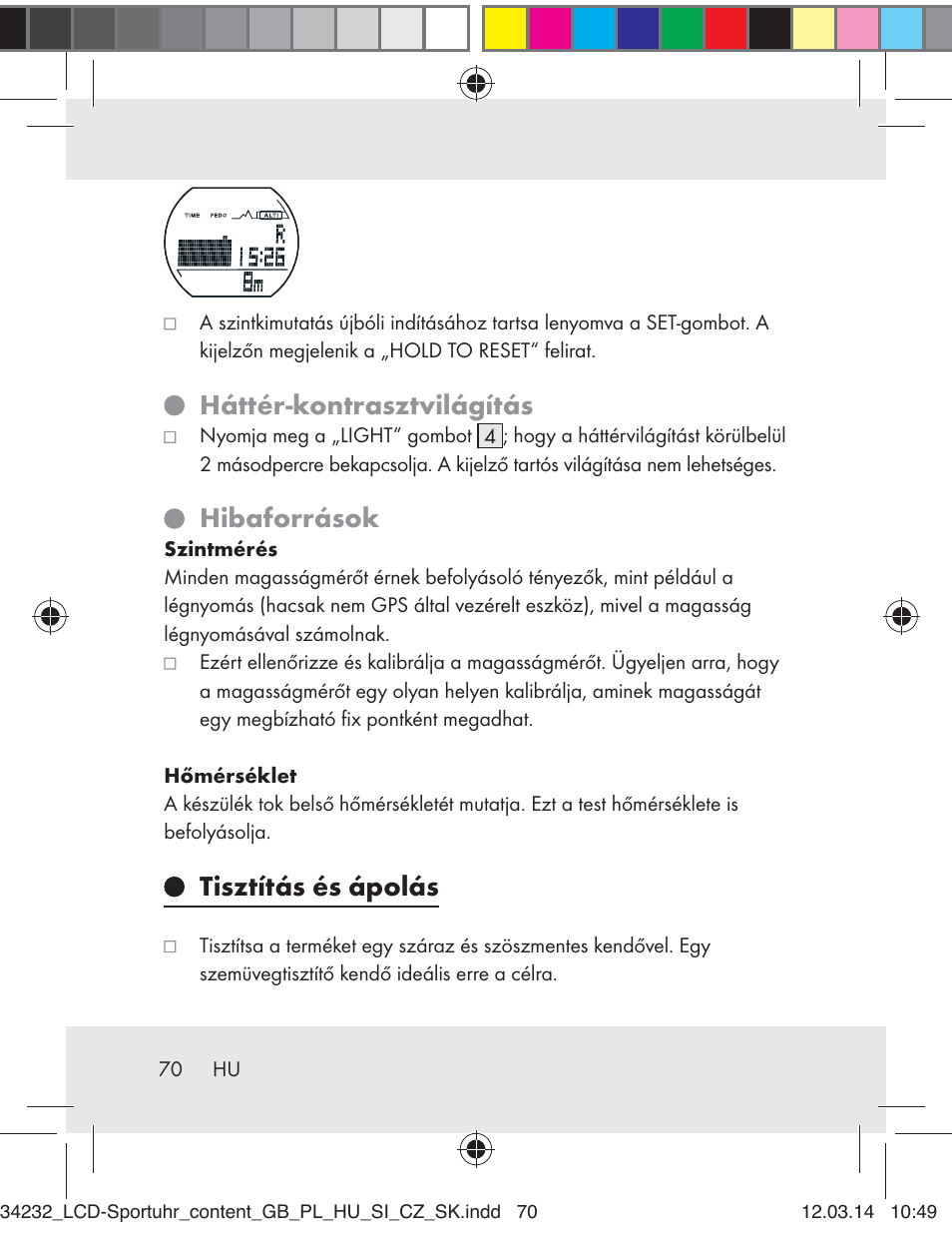 Háttér-kontrasztvilágítás, Hibaforrások, Tisztítás és ápolás | Crivit Z32130 User Manual | Page 70 / 141