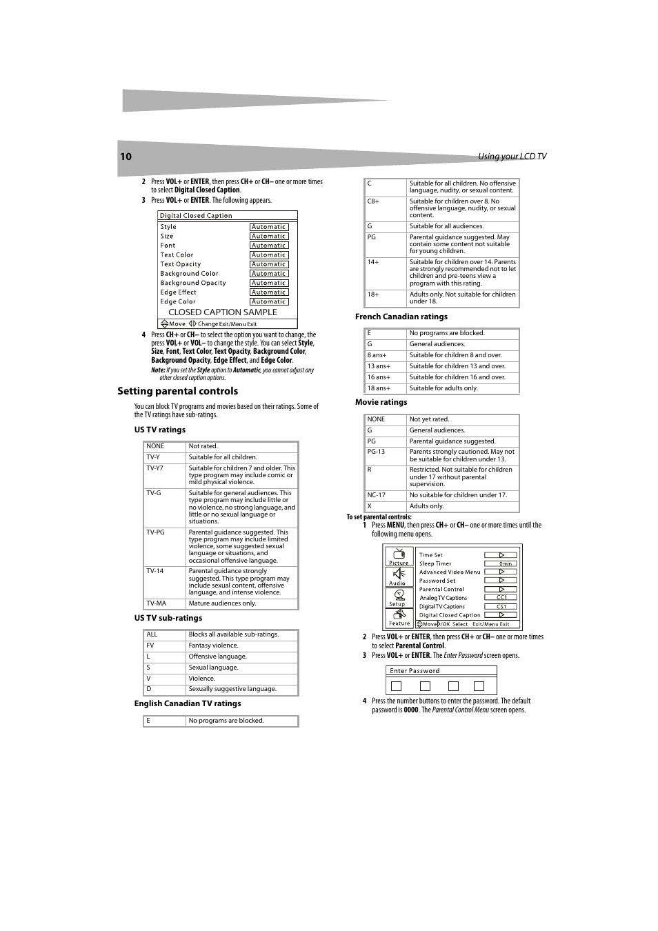 Setting parental controls | Dynex DX-LCDTV19 User Manual | Page 10 / 50