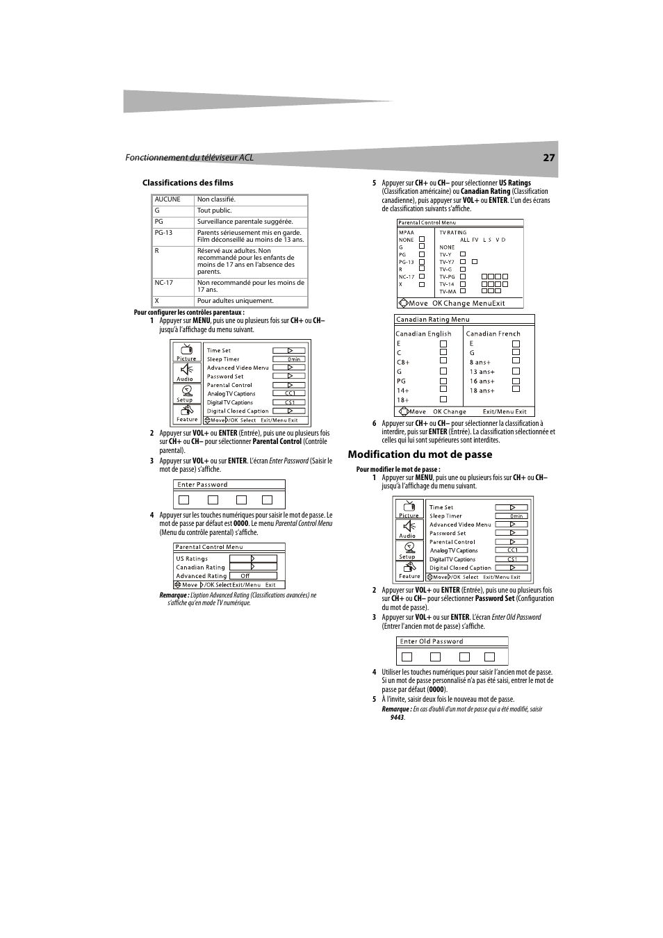 Modification du mot de passe | Dynex DX-LCDTV19 User Manual | Page 27 / 50