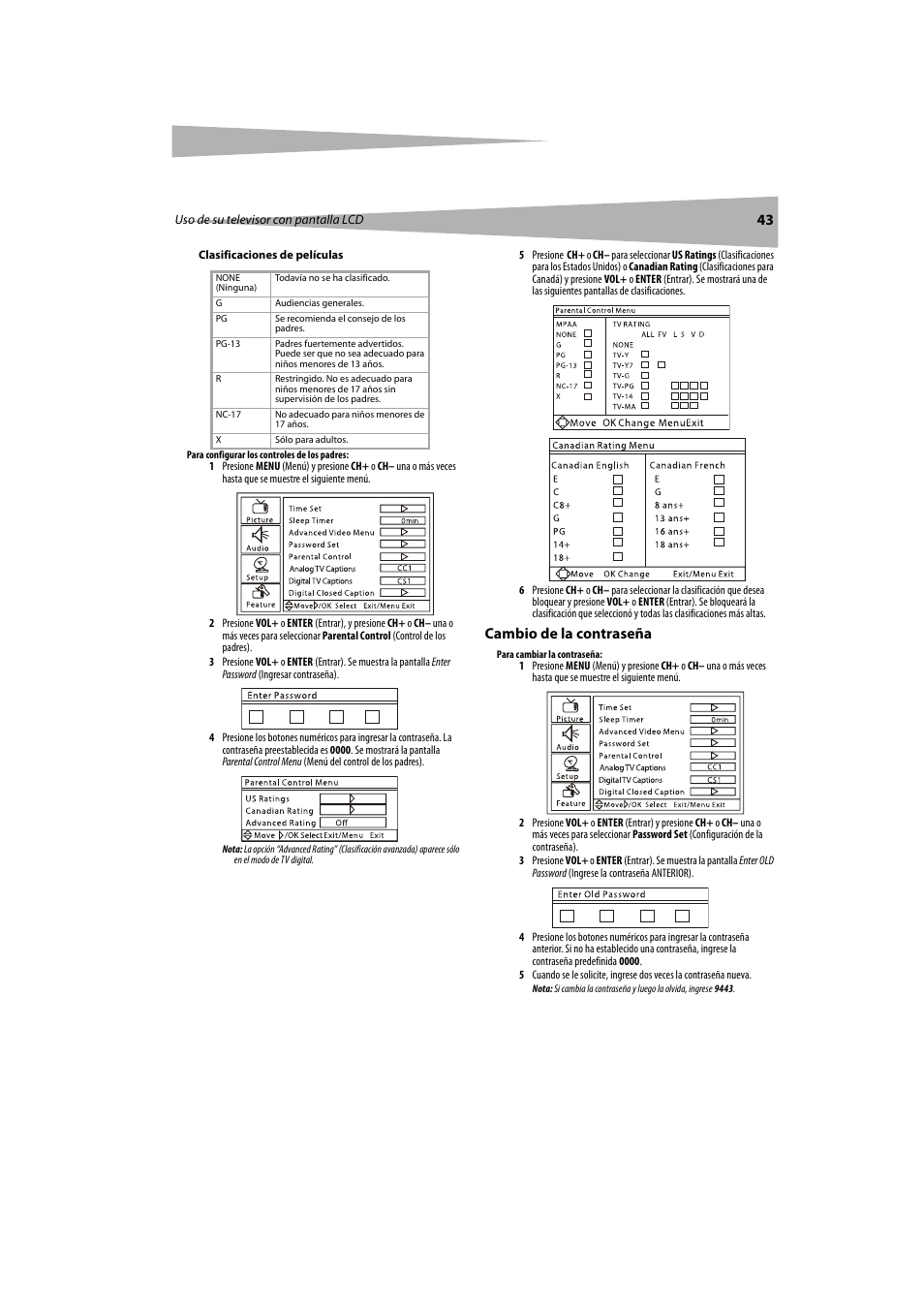 Cambio de la contraseña | Dynex DX-LCDTV19 User Manual | Page 43 / 50