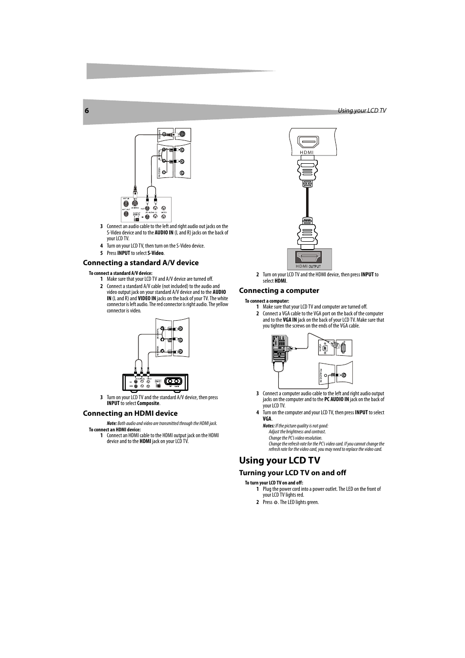 Using your lcd tv | Dynex DX-LCDTV19 User Manual | Page 6 / 50