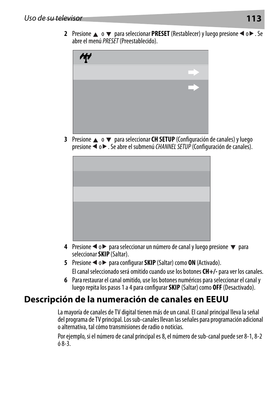 Descripción de la numeración de canales en eeuu | Dynex DX-R24TV User Manual | Page 113 / 142