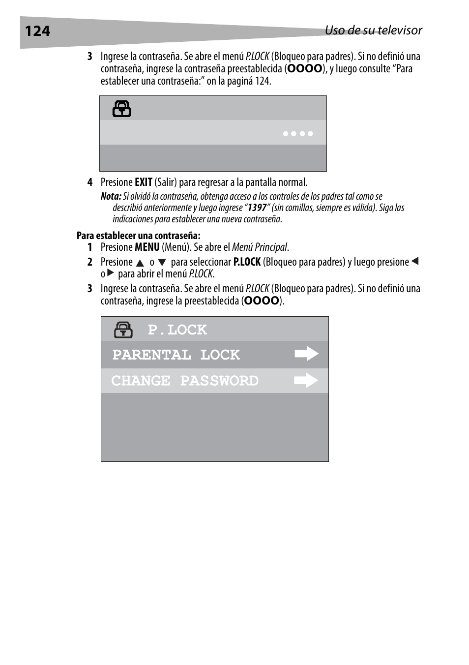 Para establecer una contraseña, Enter code p.lock | Dynex DX-R24TV User Manual | Page 124 / 142