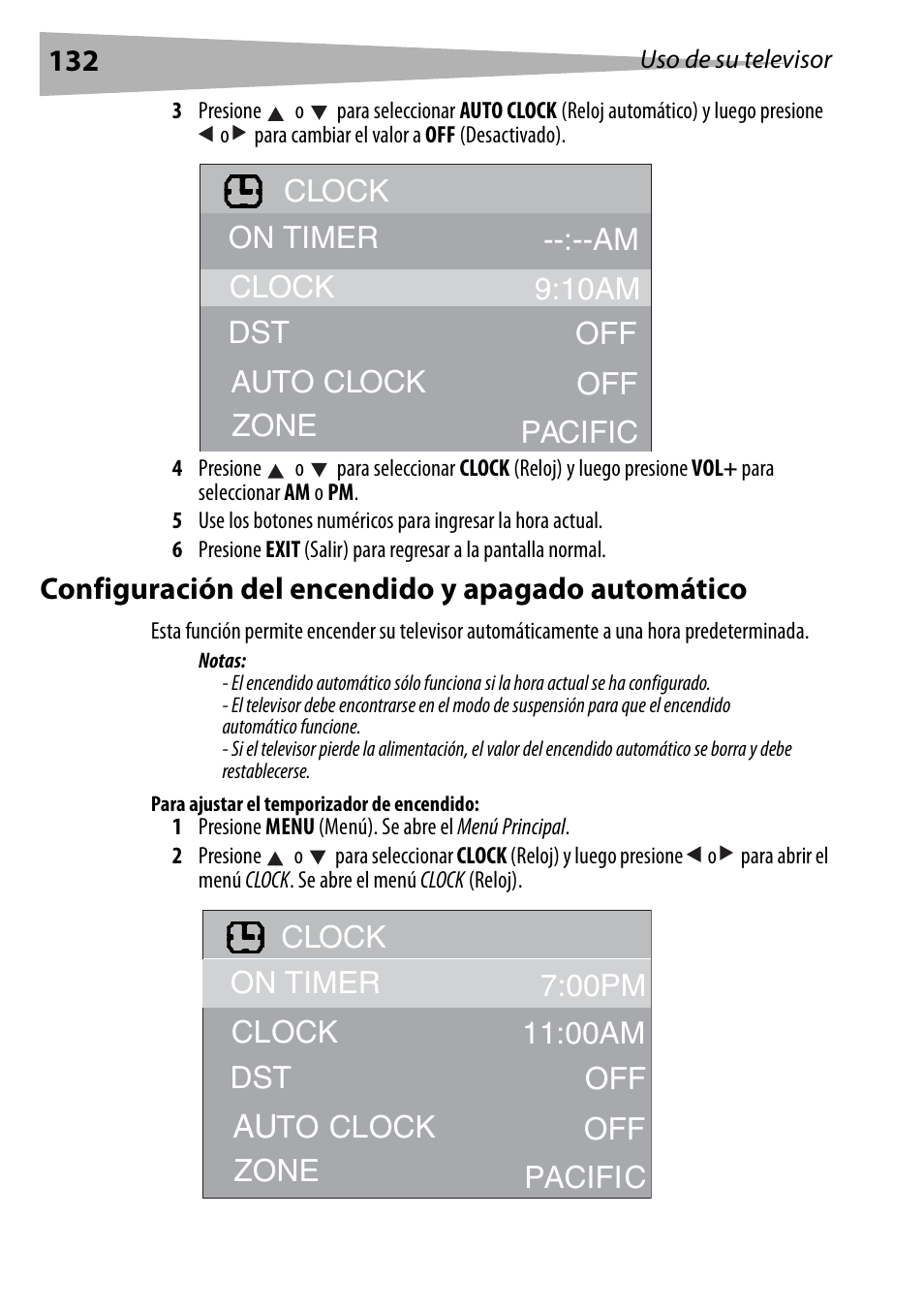 Configuración del encendido y apagado automático, Para ajustar el temporizador de encendido | Dynex DX-R24TV User Manual | Page 132 / 142