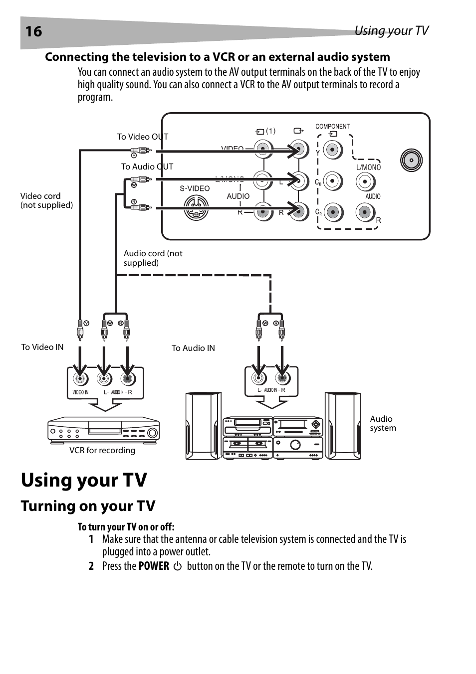 Using your tv, Turning on your tv, To turn your tv on or off | Dynex DX-R24TV User Manual | Page 16 / 142