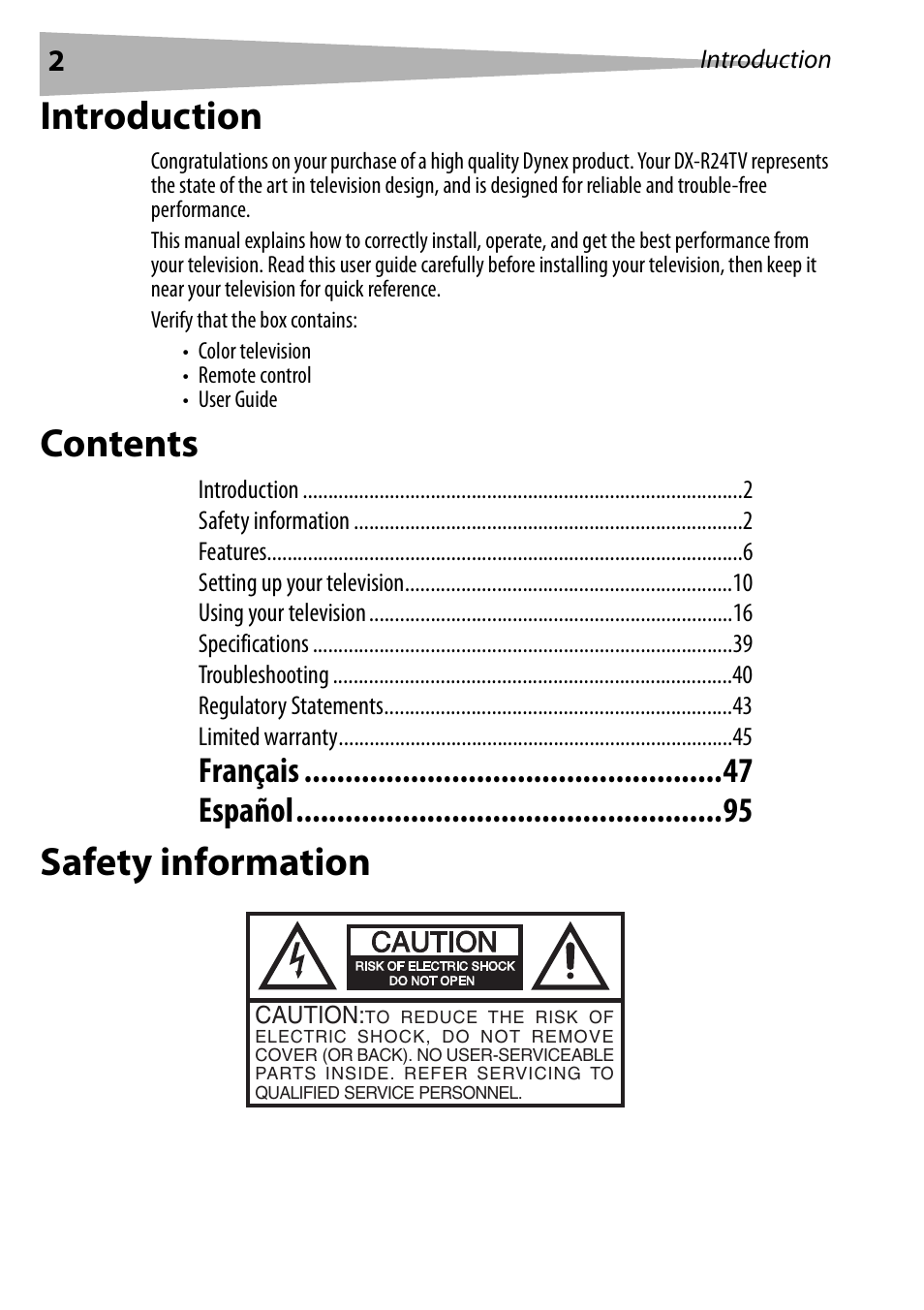 Dynex DX-R24TV User Manual | Page 2 / 142